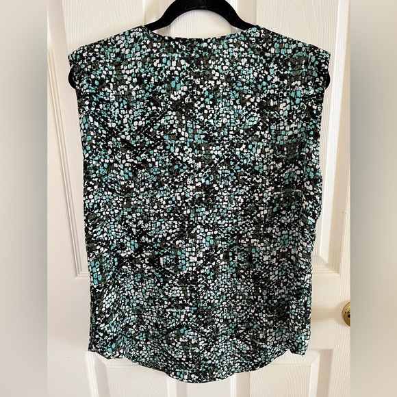 Apt. 9 Sleeveless V Neck Blouse Mosaic Black/turquois/white pattern Size M - Picture 2 of 5